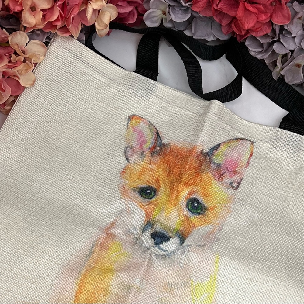Eco-Friendly Brown & White Fox with Black Points Folding Tote Bag - Picture 9 of 13